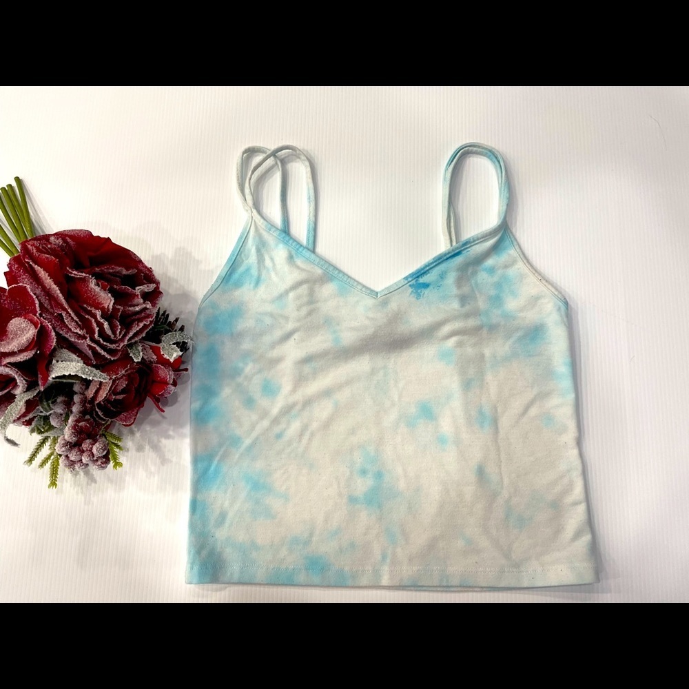 T27- Forever 21 white tie die tank top size M
